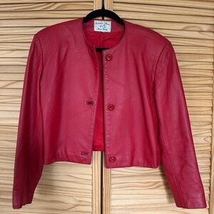 Vintage Red Leather Jacket London Paris New York 8 S / M